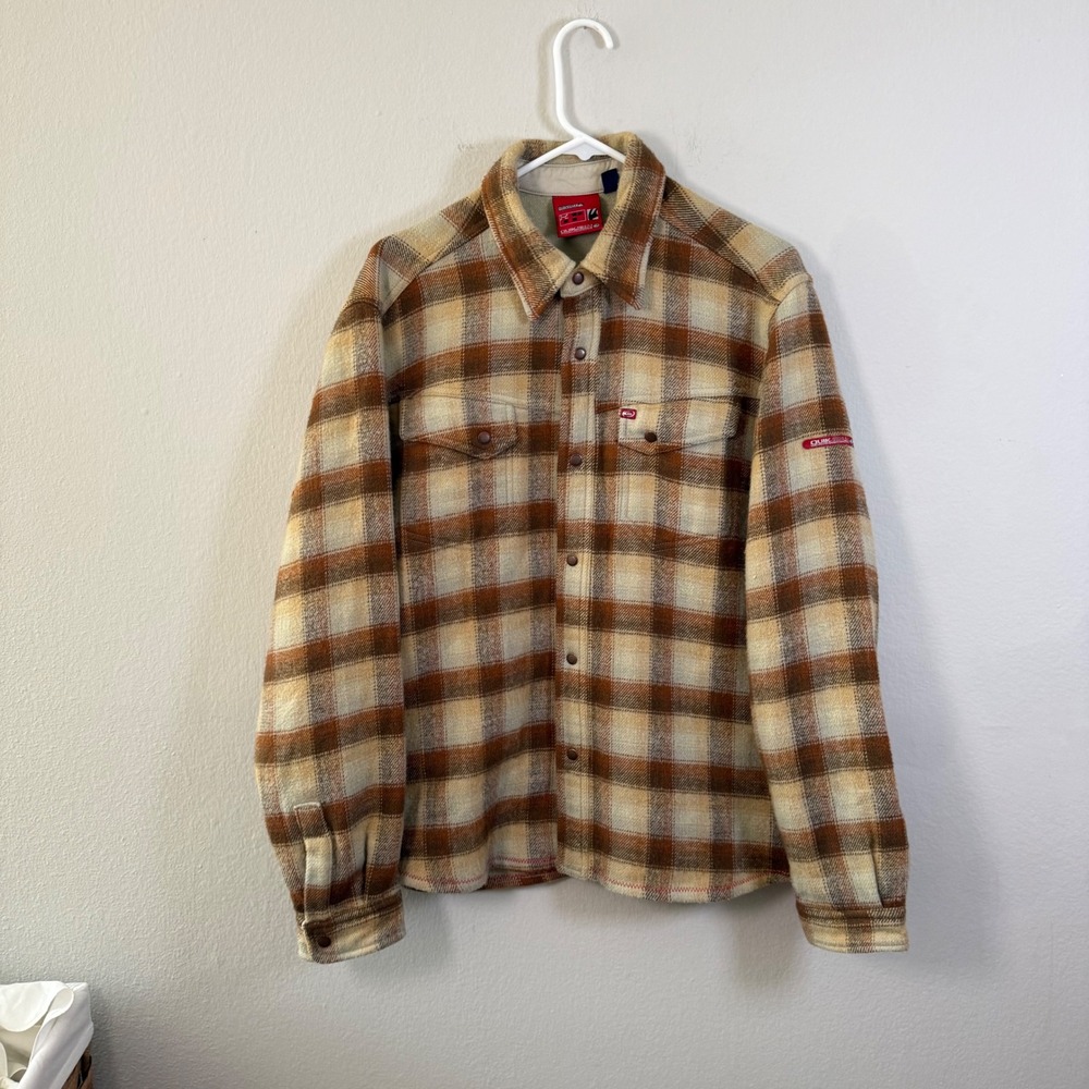 Vintage Quiksilver Quikjean Plaid Flannel Shirt Mens Medium Brown Heavy Acrylic